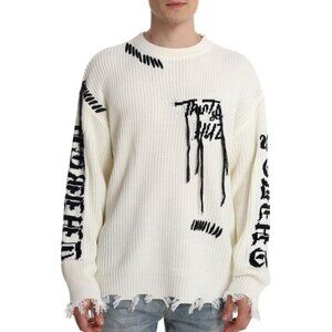 Sinar Crew Neck Sweater Men White 100% Acrylic long sleeves Knit Jumper Winter